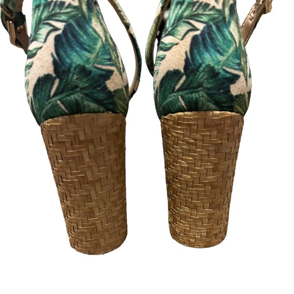 SAM EDELMAN Women's Cream & Green Leaf Print Tropical Open Toe Block Heel-Sz 8.5 - Picture 6 of 14